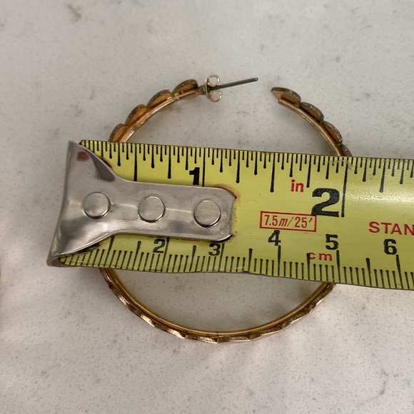 Fun heart hoop earrings. Gold color. 2” wide. - Picture 3 of 3